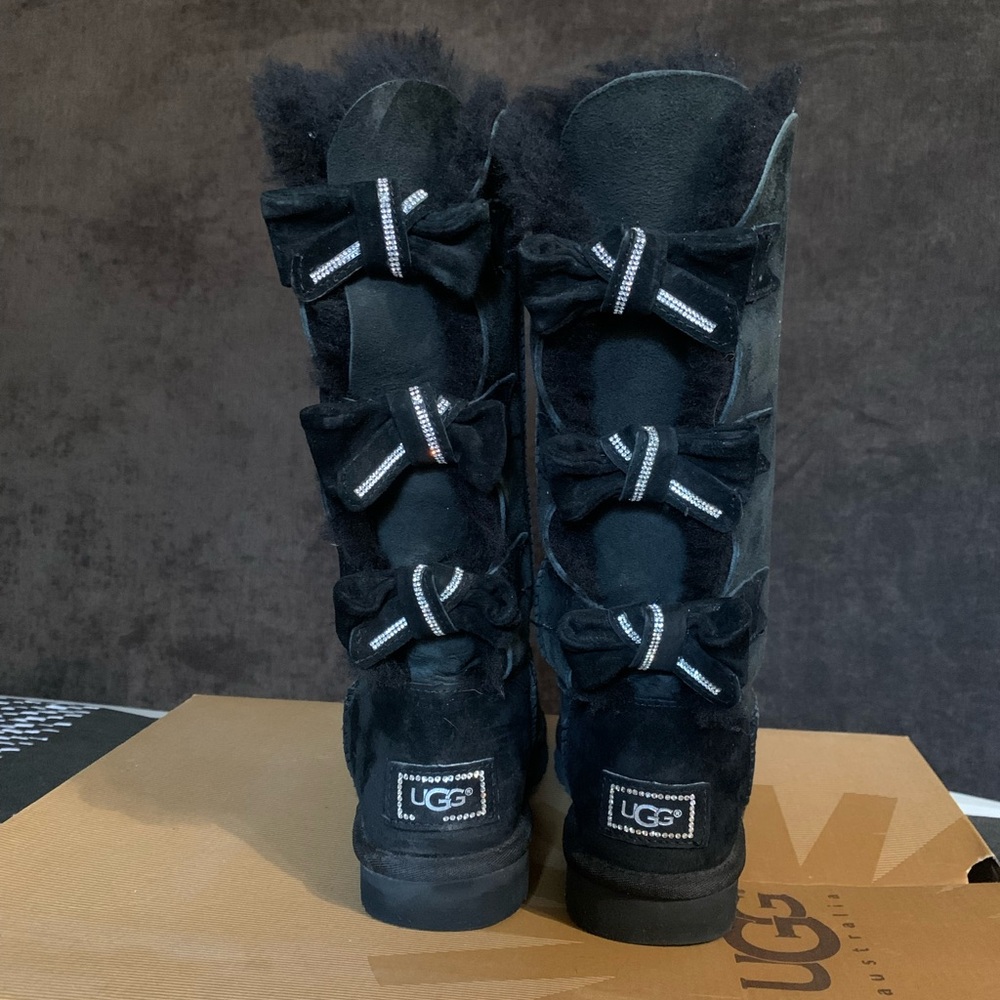 UGG CLASSIC TALL AMELIE SWAROVSKI CRYSTAL BLACK BOOTS